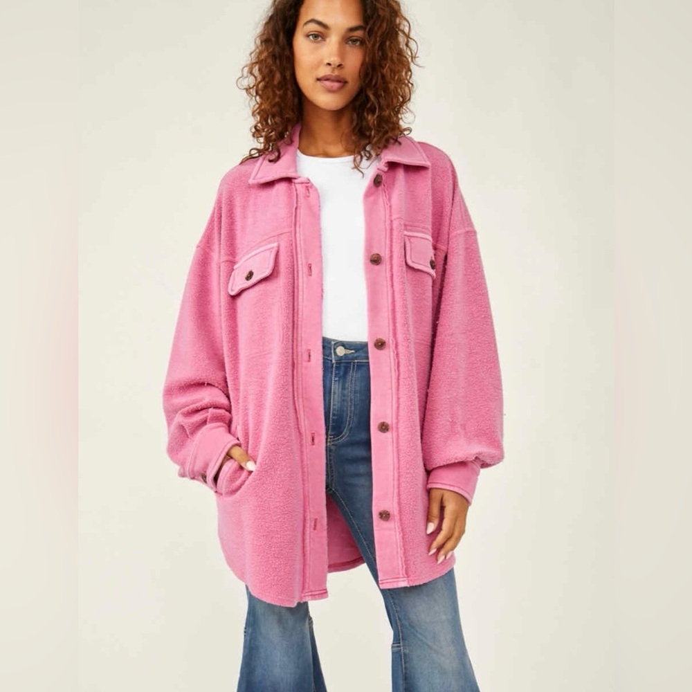 Free People | Pink Ruby Oversized Shirt Jacket size Small - Picture 1 of 15